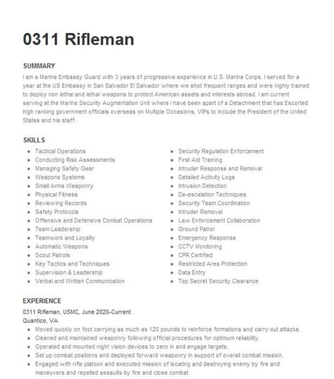 0311 Rifleman Resume