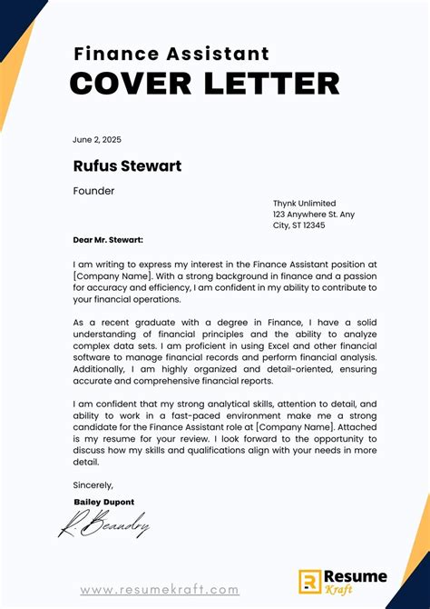 10 Finance Assistant Cover Letter Examples Templates