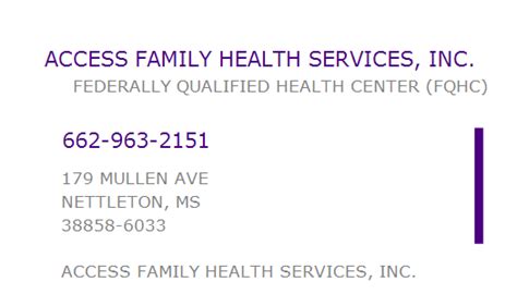 1033755343 Npi Number Access Family Health Services Inc Nettleton