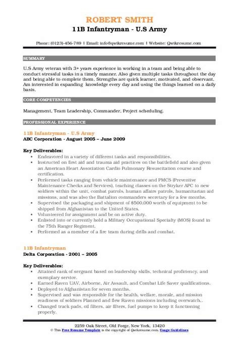 11B Infantry Resume Example