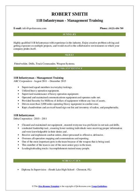 11B Job Description For Resume