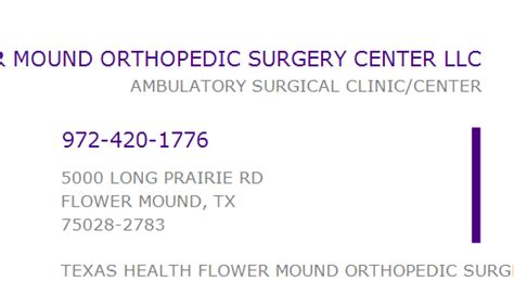 1285976183 Npi Number Texas Health Flower Mound Orthopedic Surgery Center Llc Flower Mound