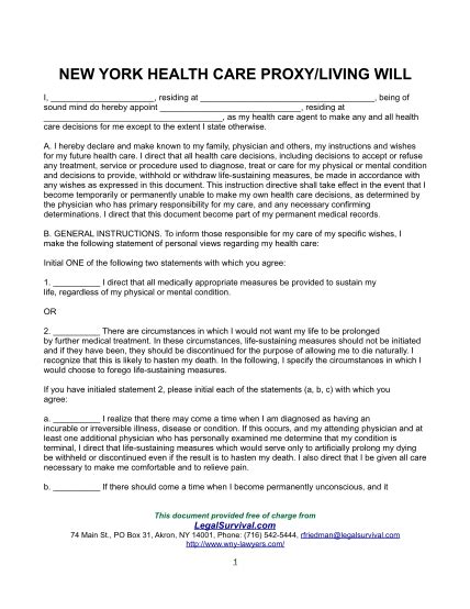 15 N Y Health Care Proxy And Living Will Free To Edit Download