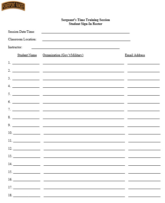 18 Printable Army Training Sign In Sheet Forms And Templates Fillable Samples In Pdf Word To