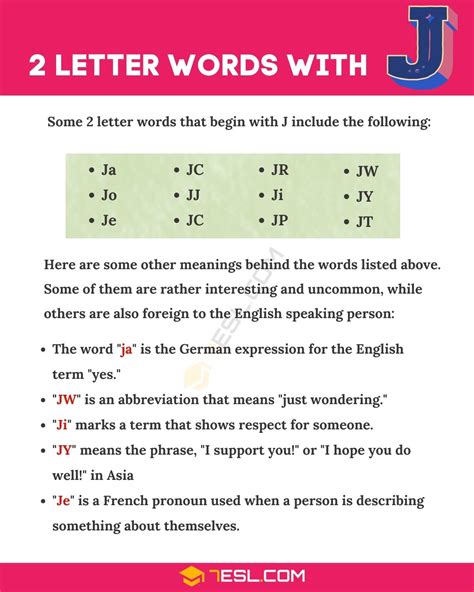 2 Letter Words With J 12 Words In English 7Esl