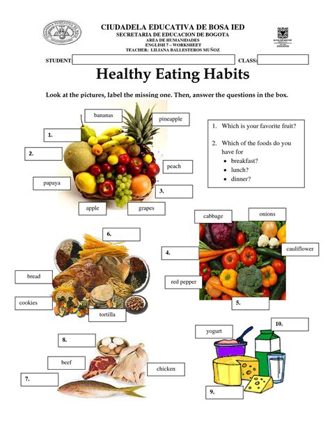 5 Healthy Eating Tips Worksheet