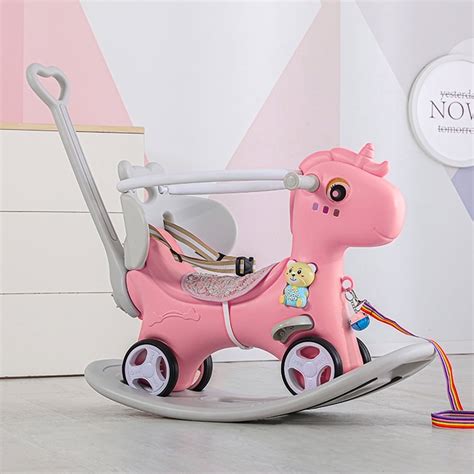 5 In 1 Rocking Horse With Push Handle Backrest And Balance Board Balance Bike Ride For Toddlers 1 3 Years Old Balance Bike Ride On Toys For Baby Girl And Boy Unicorn Kids Riding Birthday Blue