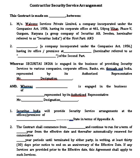 6 Design Security Guard Contract Template Repli Counts Template