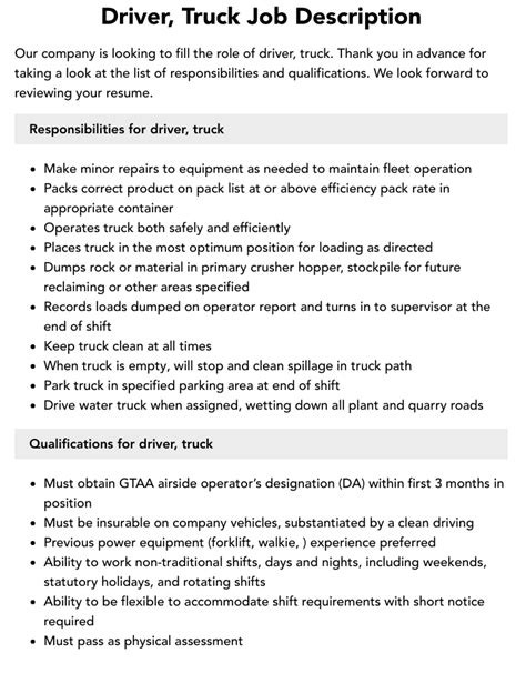 88M Truck Driver Job Description