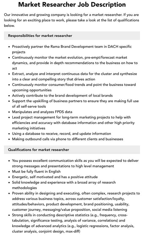 A Market Researcher Job Description