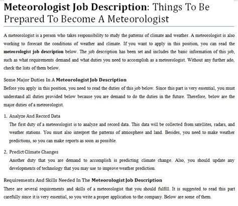 A Meteorologist Job Description