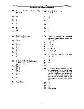 Act Practice Test No Trig By Math Solutions Infinity Tpt