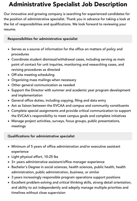 Administrative Specialist Job