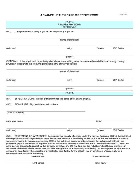 California Advance Health Care Directive Form