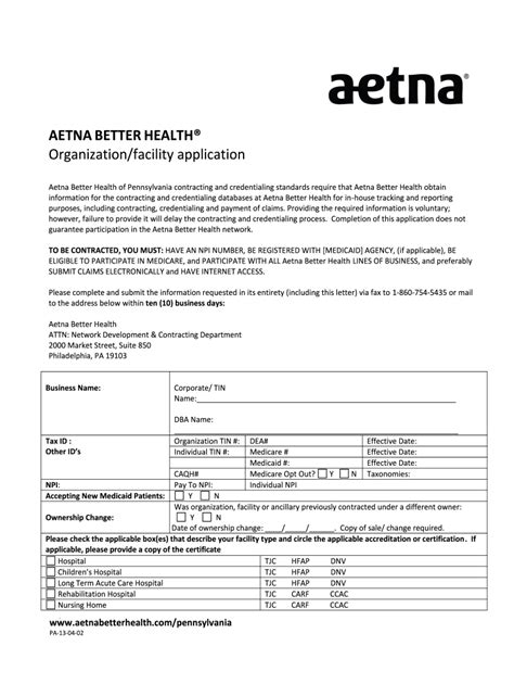 Aetna Better Health Credentialing Application