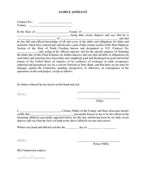 Affidavit Of Sworn Statement Sample