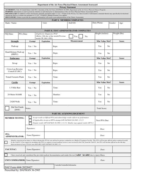 Air Force Pt Test Questionnaire