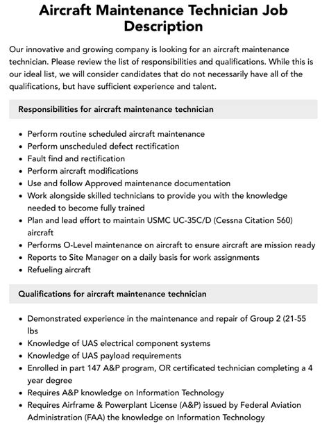 Aircraft Maintenance Technician Job Duties