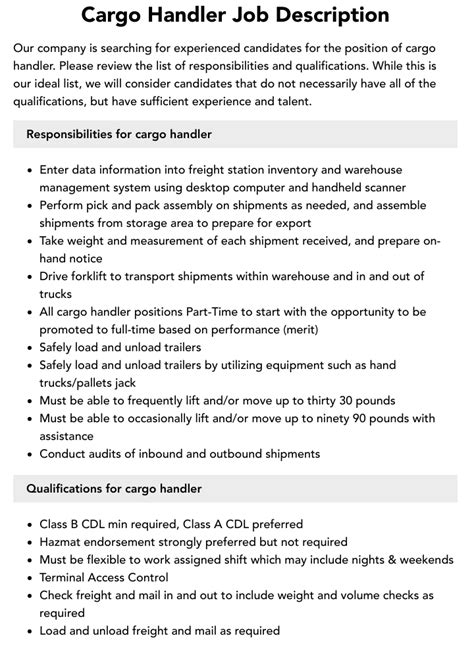 Airport Cargo Job Description