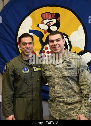 Alaska Air National Guardsmen Capt Brian Binkley 168Th Air Refueling Squadron Pilot And Staff Sgt Aaron Binkley 168Th Operations Support Squadron Combat Crew Communications Technician Pose In Front Of The Operations Group