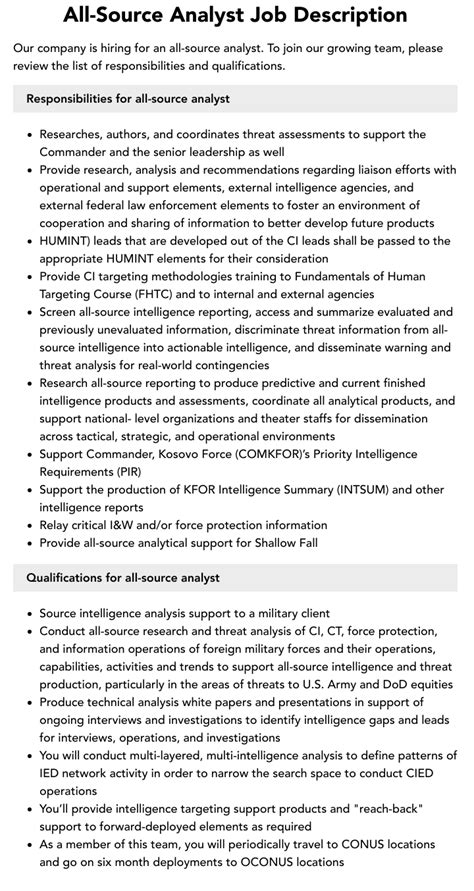 All Source Analyst Job Description