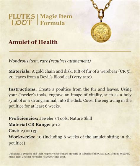 Amulet Of Health 5E Value