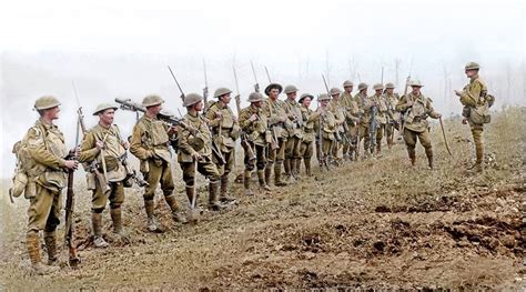 An Australian Platoon Assembles For Inspection Allied Infantry Tactics In 1918 Revolved Around Light Machine Guns Bombs And Rifle Grenades In Coordination With Artillery Aircraft And Tanks These New Tactics Broke The German