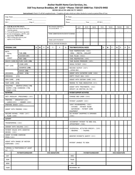 Anchor Health Home Care Timesheet