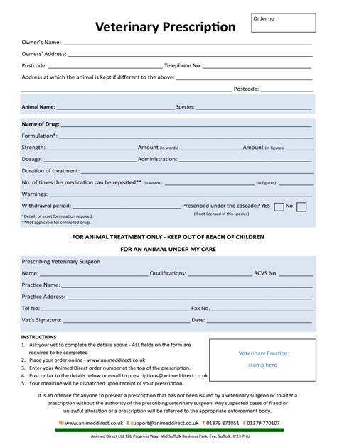 Animal Health International Prescription Form