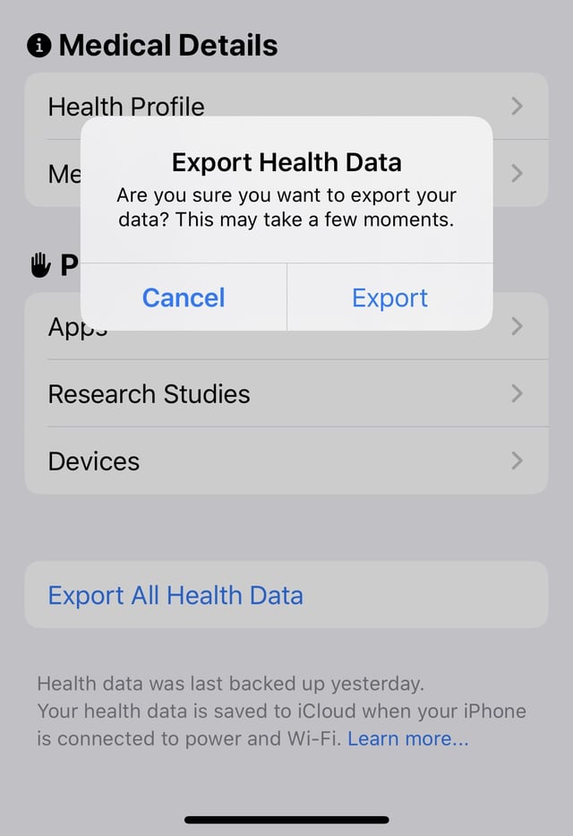 Apple Shortcuts Export Health Data