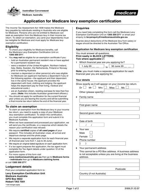 Application For Medicare Exemption Form