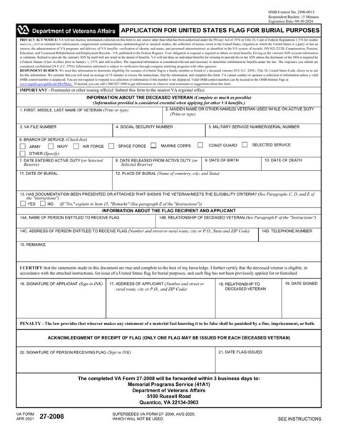 Application For Va Burial Flag