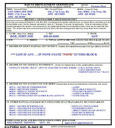 Army Bar To Reenlistment Regulation