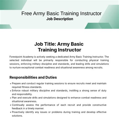 Army Basic Training Job Description