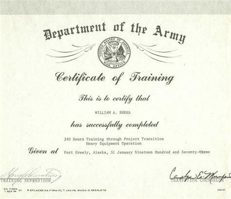 Army Entry Level Training Certificate