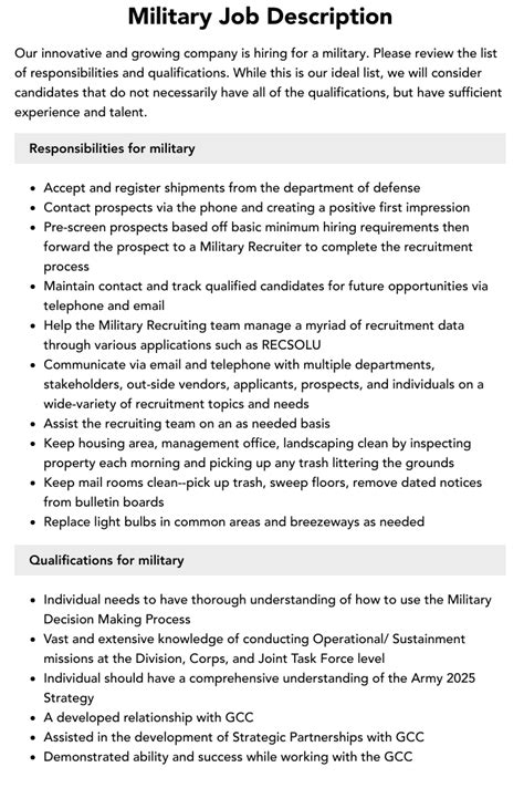 Army Jobs List And Description