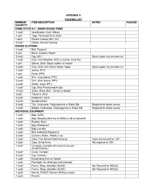 Army Packing List Pdf