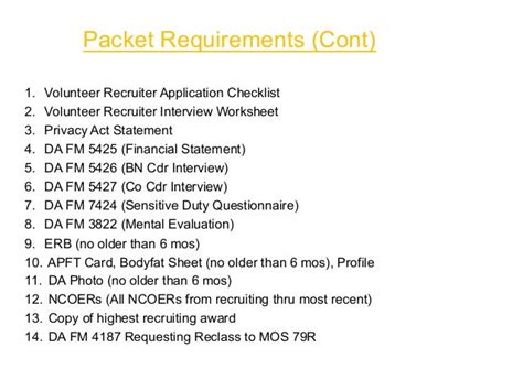 Army Recruiter Packet Requirements