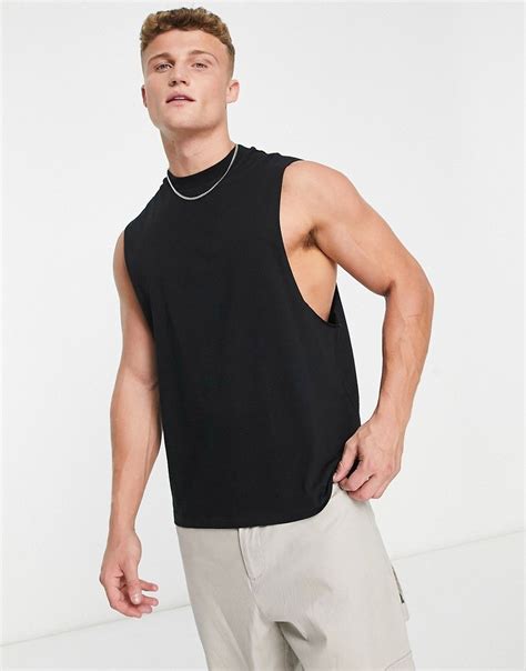 Asos Design Relaxed Sleeveless T Shirt With Dropped Armhole In Black Black Asos Sleeveless