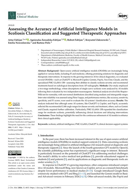 Assessing The Accuracy Of Artificial Intelligence Models In Scoliosis Classification And Suggested Therapeutic Approaches