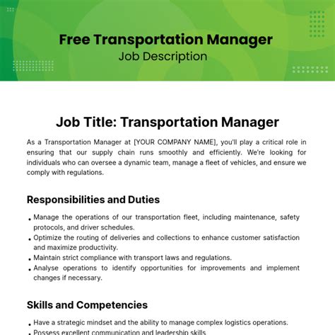 Assistant Transport Manager Job Description