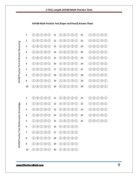 Asvab Answer Sheet Pdf