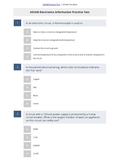 Asvab Electronics Information Practice Test 3 Electronic Component Electrical Network