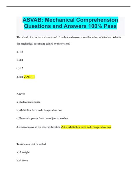 Asvab Mechanical Comprehension Practice Test 2023 40 Questions With Explained Answers Youtube