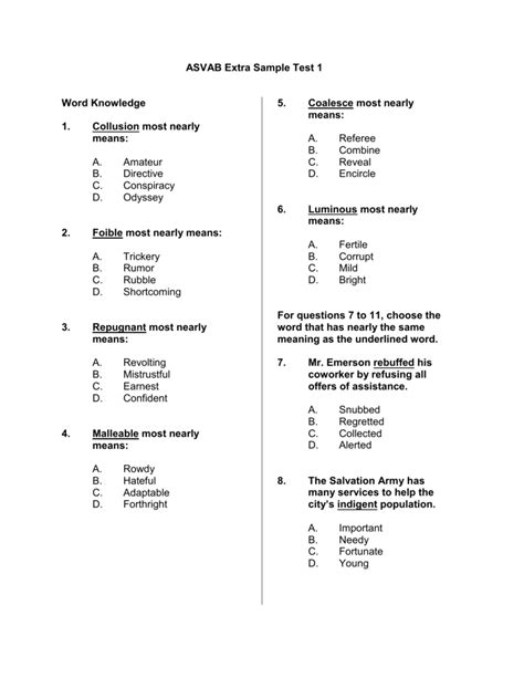 Asvab Practice Test 30 Questions