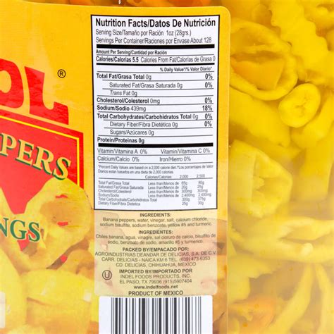 Banana Peppers Nutrition Label