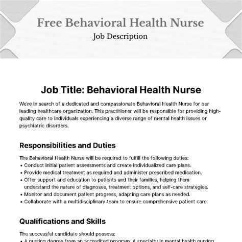 Behavioral Health Nurse Job Description