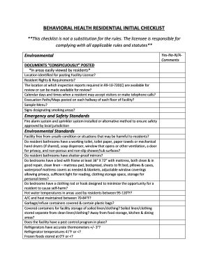 Behavioral Health Residential Facility Checklist