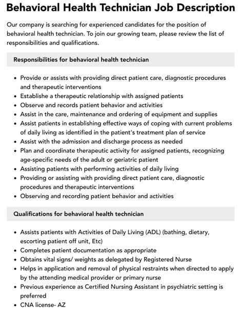 Behavioral Health Technician Job Duties