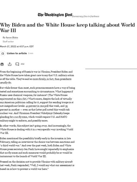 Biden And White House Keep Talking About World War Iii The Washington Post